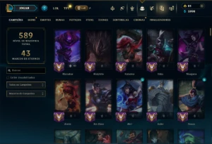 Unranked com TODOS os Champs e 250 Skins ( MID / SUP / JG ) - League of Legends LOL