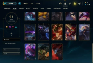 Conta Unranked com 65 Champs e 21 Skins - League of Legends LOL