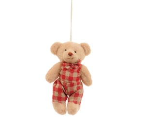 Ursinho com Macacão Xadrez Vermelho (11 cm) - Artesanato e Personalizados