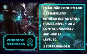 SMURFS EMAIL NÃO CONFIRMADO UNRANKED 40K-60K EA + 2 BRINDES - League of Legends LOL