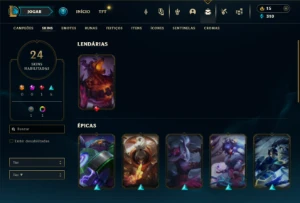 Ouro 1 com 70 Champs e 24 Skins +2 Fragmentos - League of Legends LOL