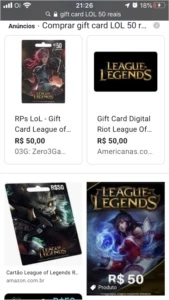 COMPRO GIFT CARD LOL 50 REAIS DE RP - League of Legends