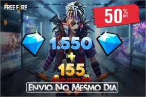 1.550 DIAMANTES FREE FIRE + 155 DE BÔNUS 💎