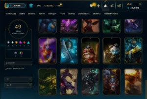 Ouro 1 com 45 Champs e 49 Skins - League of Legends LOL