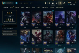Unranked com TODOS os Champs e 169 Skins ( Nivel 424 ) - League of Legends LOL