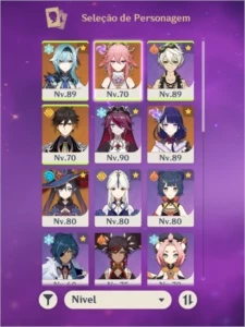Conta 56 com Yae Miko, Baal, Qiqi, Zhongli, Eula e Mona. - Genshin Impact