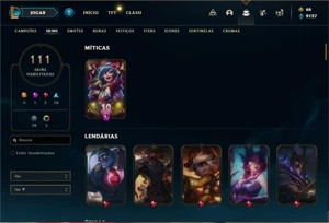 Conta ouro 4 com TODOS os champs e 111 Skins + 7 Vitoriosas - League of Legends LOL