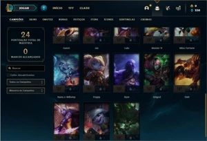 Conta Platina 1 com 68 PDL, 28 Champs e 5 Skins - League of Legends LOL