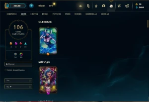 Conta Unranked com 150 Champs e 106 Skins ( MAIN SUP ) - League of Legends LOL