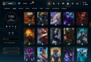 Conta Unranked com 150 Champs e 106 Skins ( MAIN SUP ) - League of Legends LOL