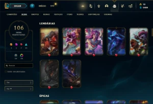 Conta Unranked com 150 Champs e 106 Skins ( MAIN SUP ) - League of Legends LOL