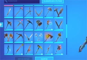 CONTA FORTNITE 109 SKINS, com minty, galaxy, ikonik e glow
