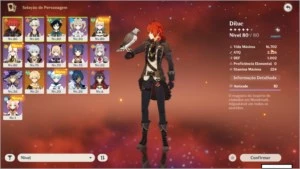 AR 48 Diluc + Tumulo do Lobo + Venti + Jean + Benção - Genshin Impact