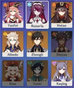 Genshin Impact Hu Tao, Zhong li, Albedo e Keqing! Valor Neg.