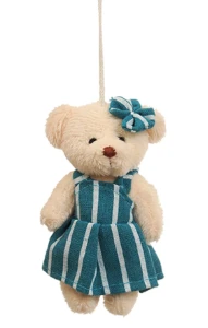 Ursinha com Vestido azul de listras (10cm) - Artesanato e Personalizados