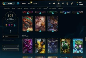 Conta ouro 4 com TODOS os champs e 107 Skins + 80 Espolios - League of Legends LOL