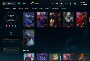 Conta ouro 4 com TODOS os champs e 107 Skins + 80 Espolios - League of Legends LOL