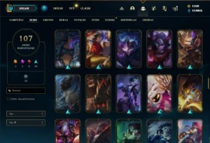 Conta ouro 4 com TODOS os champs e 107 Skins + 80 Espolios - League of Legends LOL