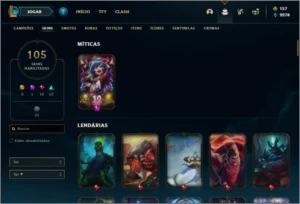 Conta prata 3 com 107 champs e 105 skins - League of Legends LOL
