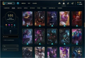 Conta prata 3 com 107 champs e 105 skins - League of Legends LOL