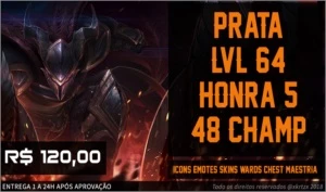 ACC LOL|PRATA|LVL 64|48 CHAMP|HONRA 5|SKINS-ICONS-EMOTES| - League of Legends