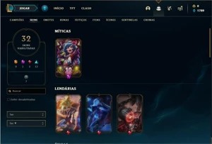 Conta ouro 4 com 47 Champs e 32 Skins + 2 Fragmentos - League of Legends LOL