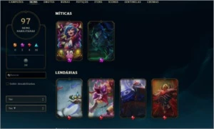 Conta level 431,97 skins, 250 ícones, 48 emotes, prata 2 - League of Legends LOL