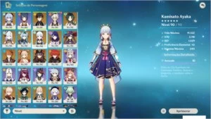 Conta AR 58 c/Ayaka C1 Xiao C1 Hutao C1 Eula C1 Baal C3 e + - Genshin Impact