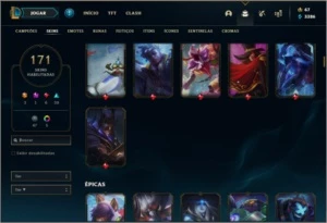 Unranked (Season Atual), todos os champs e 171 skins. - League of Legends LOL