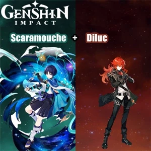 Contas Genshin Impact AR 5 com Scaramouche e Diluc