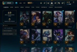 Ouro 2 com 70 Champs e 12 Skins - League of Legends LOL