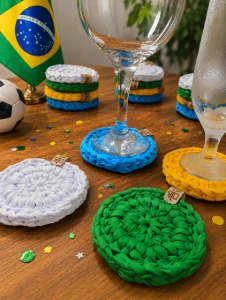 Kit 4 Porta-copos de Crochê Verde e Amarelo