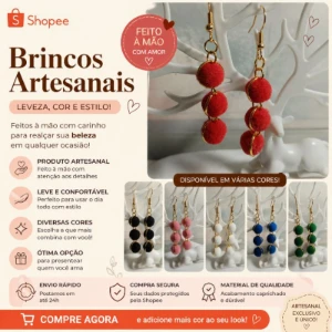 Brincos Artesanais de Pompom - Artesanato e Personalizados