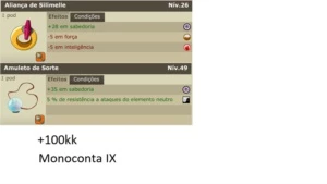 Kit para UP no Monoconta IX (Silimeles, Amuleto Sorte,100kk) - Dofus