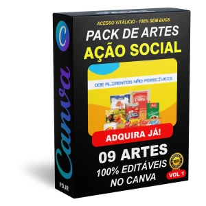 Pack Canva Ação Social - 09 Artes Editáveis - Serviços Digitais
