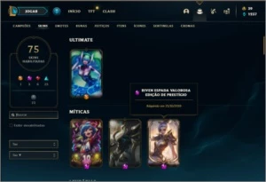 Conta prata 3 com 100 champs e 75 skins +1 Prestigio - League of Legends LOL