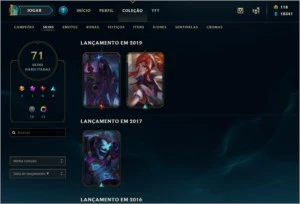 Lol, lvl 122, 71 skins(63k rp), 18k azul, 10k laranja, 6 gem - League of Legends