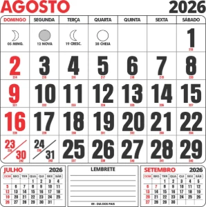 Calendário 2026 para Imprimir com Feriados A0 até A6 em pdf - Outros