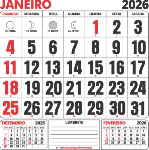 Calendário 2026 para Imprimir com Feriados A0 até A6 em pdf - Outros