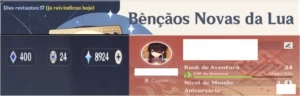 AR 34 / Mona + 7 SR + 9000 Gemas Essenciais - Genshin Impact