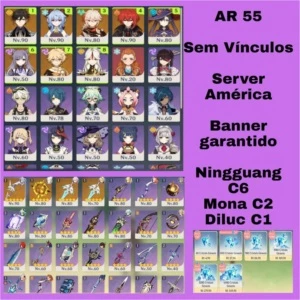 ar55 ganyu + amos, zhongli, mona c2,kazuha, memórias+ - Genshin Impact