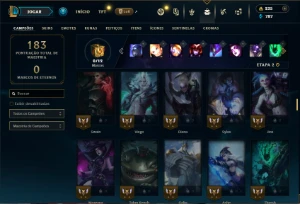 Unranked com 100 Champs e 35 Skins - League of Legends LOL