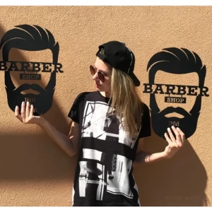 Placa Decorativa Barbearia em MDF Preto 45 x 30 cm - Artesanato e Personalizados