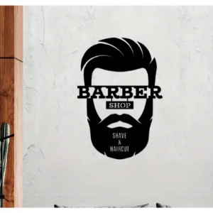 Placa Decorativa Barbearia em MDF Preto 45 x 30 cm