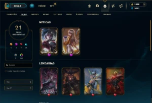 Platina 2 com 30 champs e 22 Skins + 2 Prestigios + 1800 RP - League of Legends LOL