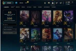 Platina 2 com 30 champs e 22 Skins + 2 Prestigios + 1800 RP - League of Legends LOL