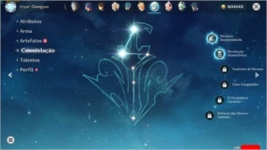 Conta genshin impact Ar 49 com Diluc,Mona,Qiqi e Zhongli