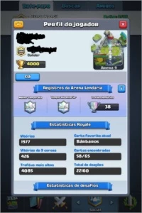 Conta nível 10 3 lendárias sendo uma nível 2 +4000 troféus - Clash Royale