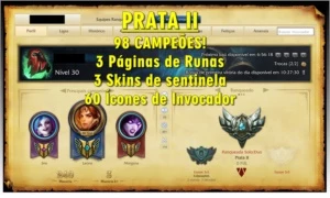 CONTA PRATA 2 Com 98 Campeões + 30 Skins + 6 Cromas - League of Legends LOL