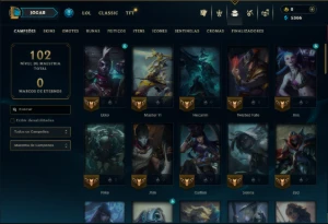 Ouro 1 com 65 Champs e 41 Skins ( ADC / JG ) - League of Legends LOL